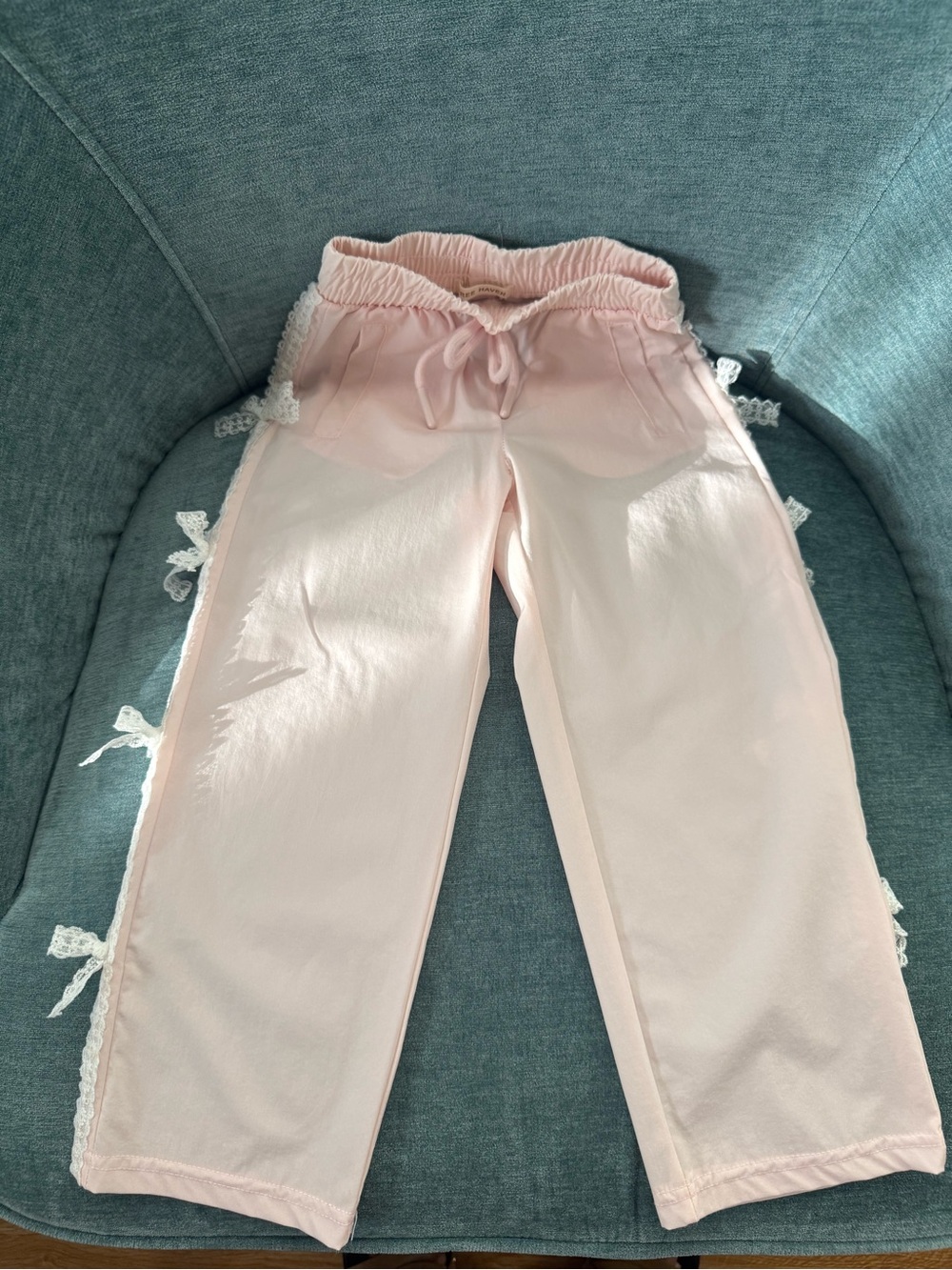 Girls' Pink Lace-Trim Drawstring Pants ( not wear means brand new without tag)